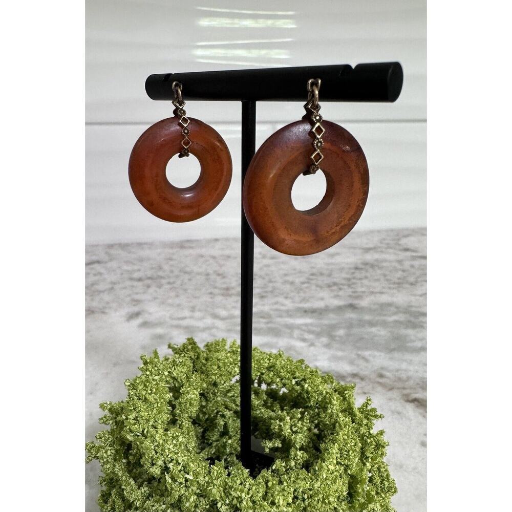 14k Gold Antique Honey Amber Drop Dangle Earrings